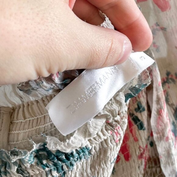 Zimmermann Ivory Floral Print Gathered Maxi Silk Dress - Picture 3 of 8